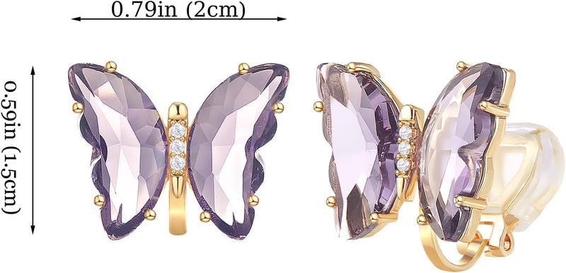YOQUCOL Butterfly Shape Crystal Clip On Earrings Non Pierced Golden Stud for Women - Image 2
